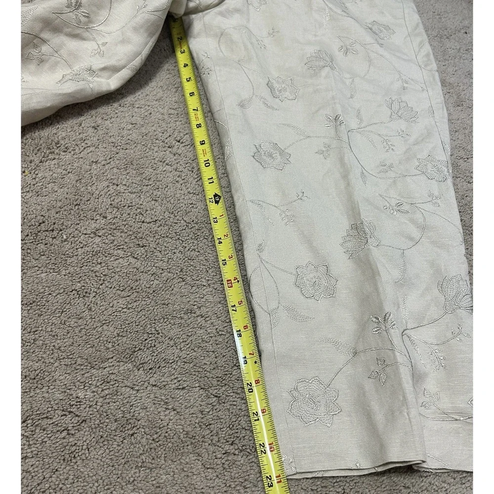 Larry Levine Linen Floral Embroidered Capris Pants Casual Summer Women's 16 - Picture 8 of 9